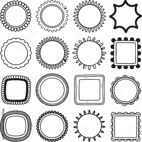 Collection of various blank picture frame borders and shapes