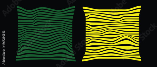 Modern vintage Japanese woodblock textile print with green and golden waves on dark background vector illustration