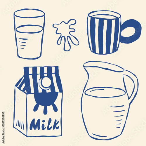 Hand drawn doodle set of milk serving options