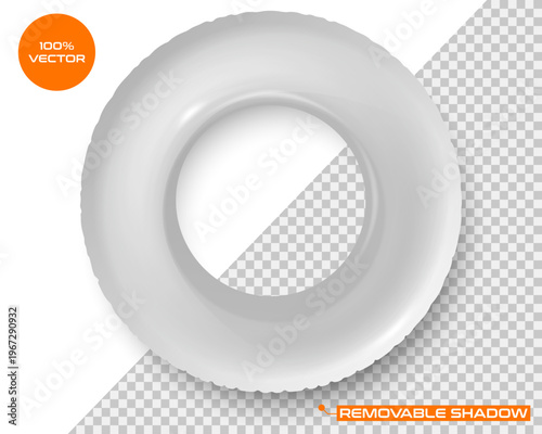 White inflatable swimming ring mockup. Vector 3D plastic lifebuoy isolated on transparent background. Realistic 3d render for branding or product presentation. Air rubber floating accessory icon