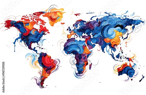 World map abstract colorful design creative geography concept illustration high resolution photo