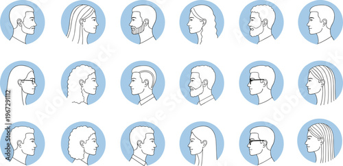 Colorful vector illustration of diverse profile portraits symbolizing identity, individuality, diversity, and avatar design