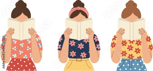 Colorful vector illustration of people reading books symbolizing individuality, knowledge, and enjoyment of literature