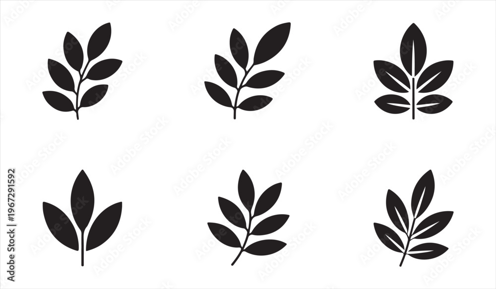 Obraz premium Minimal leaf icon set botanical silhouettes for eco and nature design