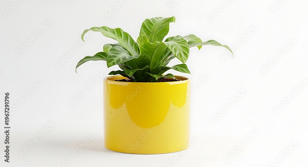 Fototapeta premium Green plant in yellow pot
