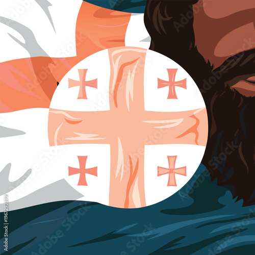 georgia flag round badge illustration on fabric background