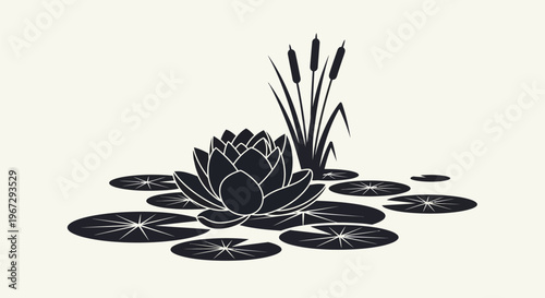 Black Lotus Flower on Water Surface.