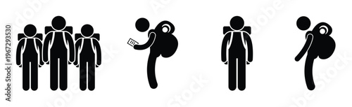 Delivery Service Pictograms Showing bag Vector Icons. Food delivery concept icons showing a thermal bag, a courier, and a hot meal container, Vector illustration.