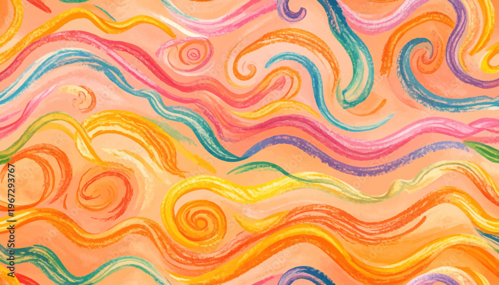Fototapeta premium Abstract watercolor wavy lines pattern in vibrant pastel colors with swirling textures and energetic flow, perfect for backgrounds