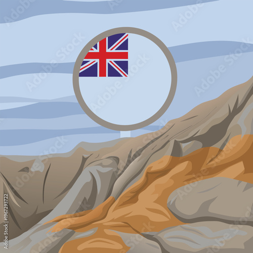 falkland islands flag round badge illustration in landscape scene