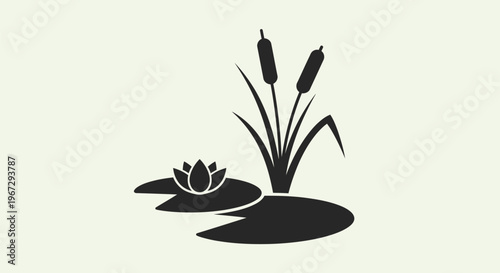 Black silhouette of cattail plant.