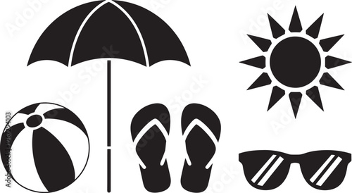 Beach summer vacation icons set with umbrella flip flops