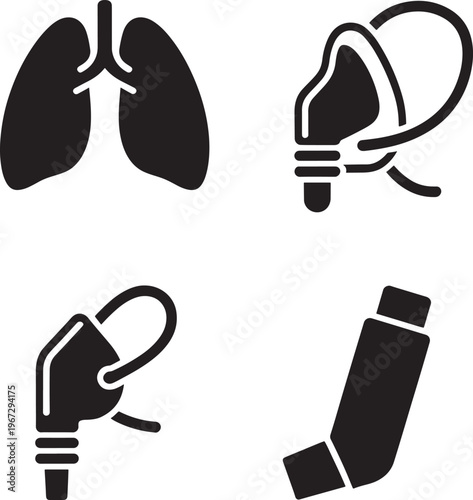 black and white icons of lungs and asthma inhalers
