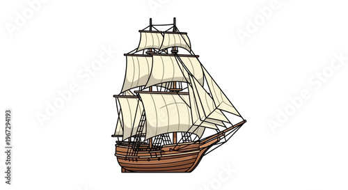 Vintage Sailing Ship with Sails.