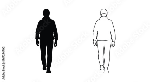 Konstfotografi Two figures one black and one white facing away from the viewer silhouette