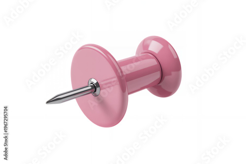 Pink push pin with metal point on white background thumbtack pointy