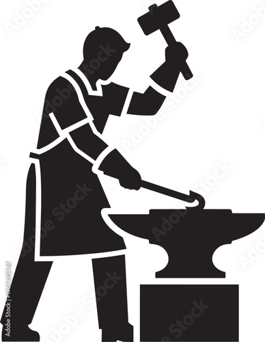 Blacksmith working at an anvil with a hammer in his hand