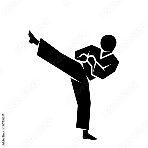 Karate practitioner executing a powerful high kick with focused determination and precision.