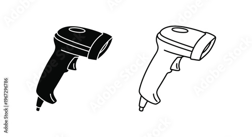 Two barcode scanners depicted in a simple graphic silhouette