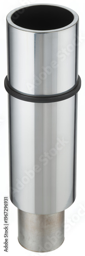 Silver metal pipe connector with central black rubber band tube