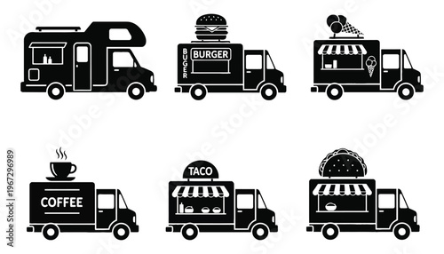 Food truck vector icons set for restaurant or catering service
