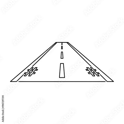 Road illustration with lane markings and hash symbols on the sides simple design.