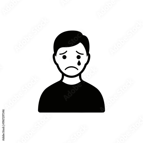 Sad man with tear falling down his cheek feeling sorrow.