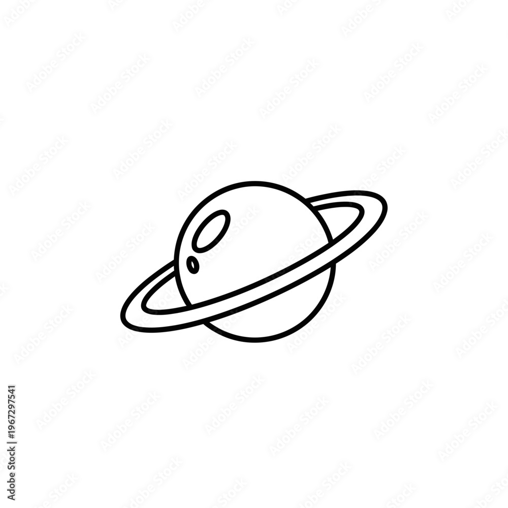 Fototapeta premium Simple black and white illustration of a planet with rings in space.