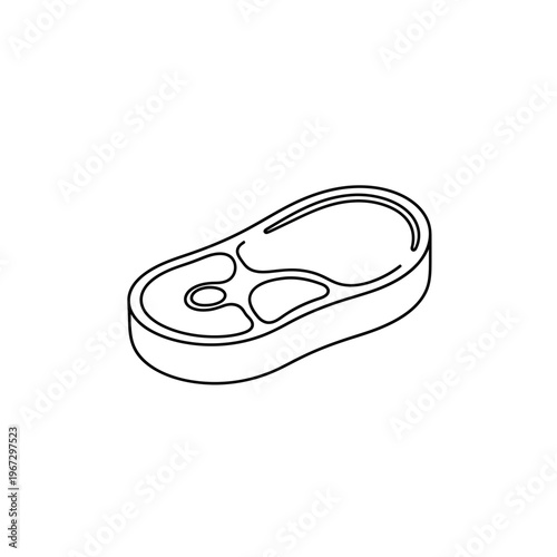 Simple black and white illustration of a juicy steak cut ready for grilling and cooking.