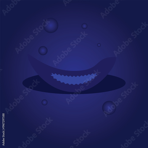 Abstract blue crescent moon shape with glowing light with abstract art