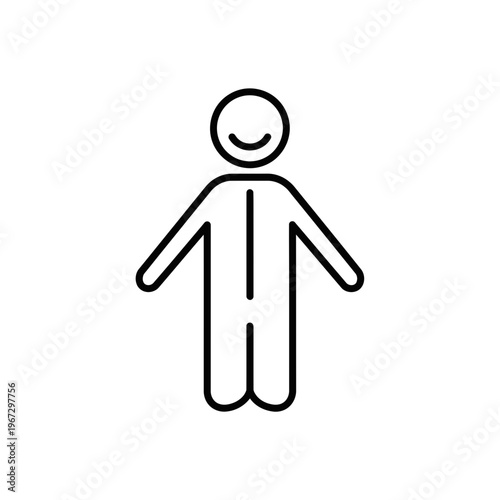 Simple illustration of a person in a protective suit smiling with arms open.