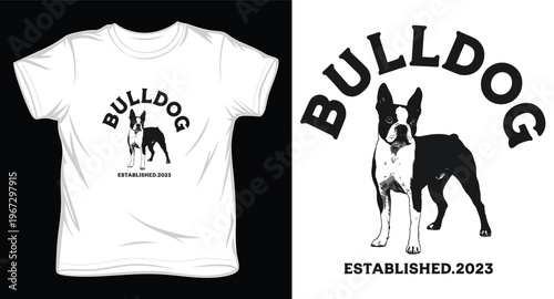 Boston terrier bulldog established 2023 minimalist tshirt design