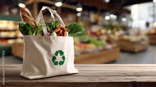 Wallpaper Mural Sustainable Shopping: Canvas Tote Bag Filled with Fresh Groceries in a Supermarket Setting Emphasizing Eco-Friendliness Torontodigital.ca
