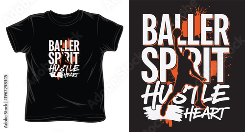 Baller spirit hustle heart slam dunk silhouette basketball graphic design for athletic tshirts