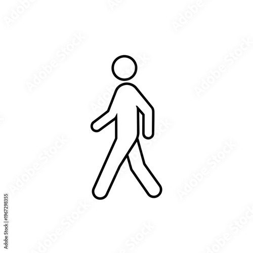 Simple walking person icon representing movement and activity on white background.