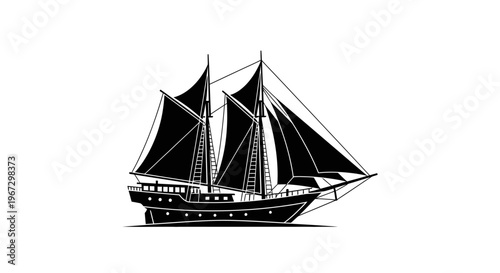Detailed Illustration of a Sailing Ship.