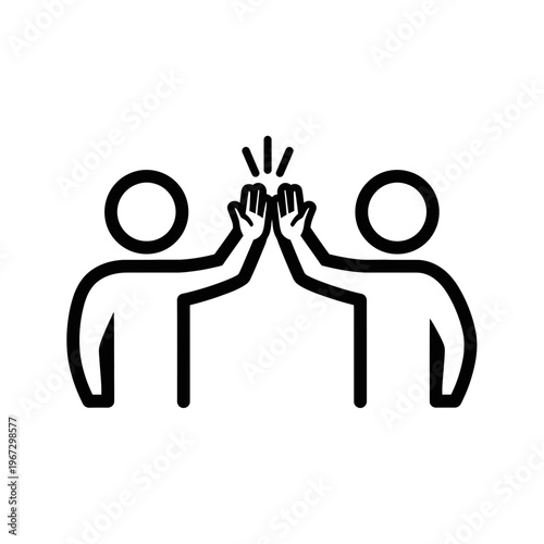 Two stick figures high fiving celebrating success and teamwork together.