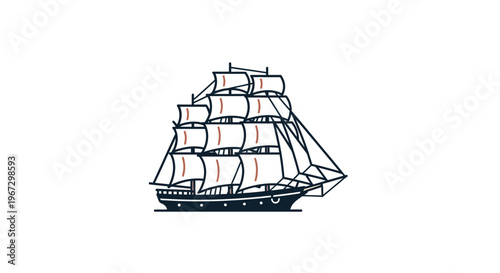 Large Sailing Ship with Multiple Masts.