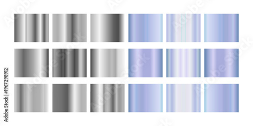 Metallic hologram frame collection with gradient transitions from silver chrome to iridescent rainbow finishes for modern design. Rectangular borders with reflective surfaces and color shifting effect