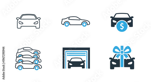 Car insurance finance vector icon set flat design logo template, Glyph solid icon, Blue icon  - Editable icon