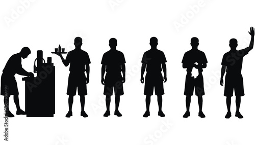 Man silhouette vector illustration of various poses and actions in black