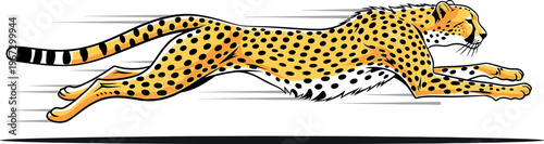 A dynamic illustration captures the incredible speed and grace of a cheetah in full stride, demonstrating its powerful sprint with motion lines across a clean white background.