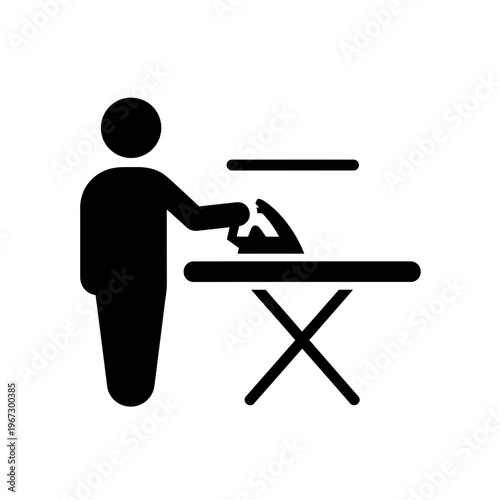 Person ironing clothes on ironing board domestic chores and laundry concept.