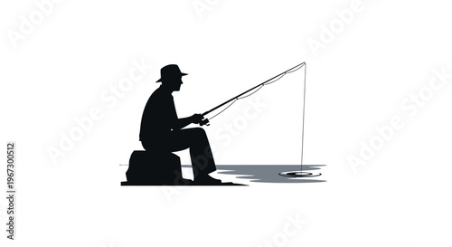 Man sitting and fishing alone quietly.