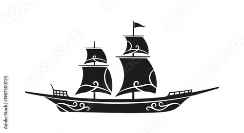Black silhouette of a sailing ship.
