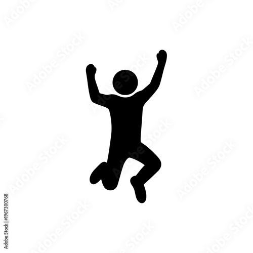 Silhouette of a person jumping with arms raised in celebration of victory.