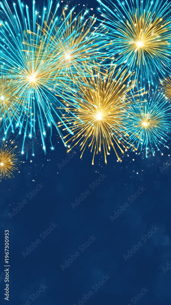 Fototapeta premium Vibrant blue and gold fireworks display illuminates night sky