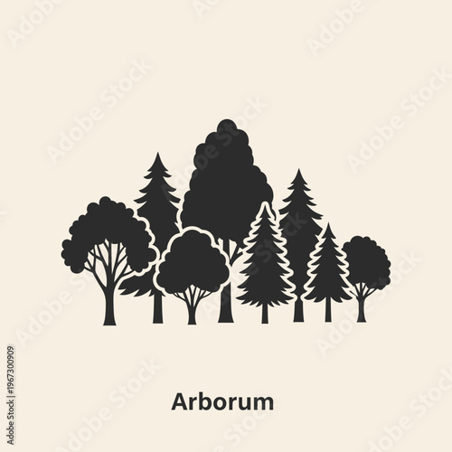 Silhouette of Various Trees Depicting a Forest Scene in Black and White.