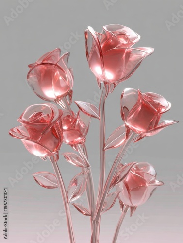 A bunch of transparent glass roses with soft pink color.