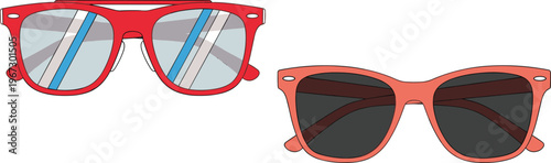 Colorful Sunglasses Set with Red and Coral Frames, Perfect for Summer, Fashion, and Accessories Designs